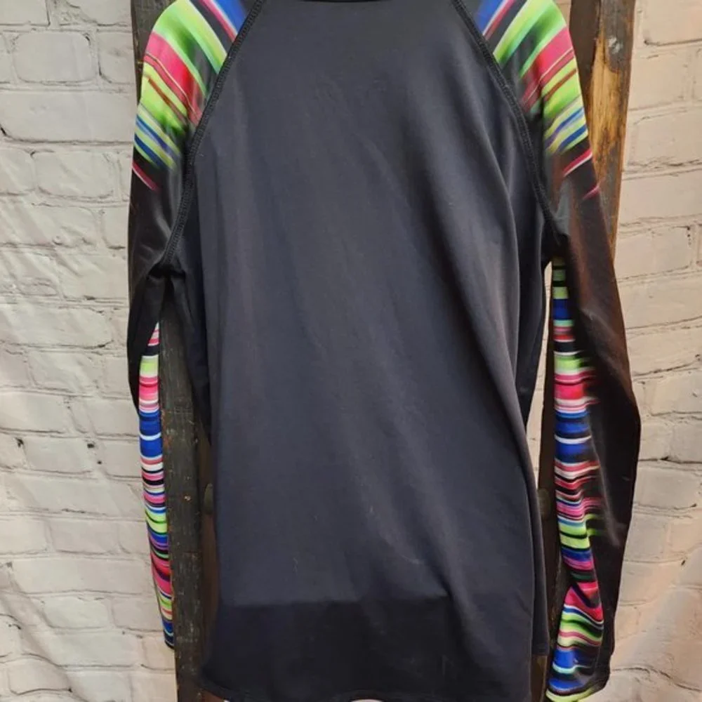 Justice Pull Over‎ Half Zip Long Sleeve Shirt Size 10 Black Multicolor